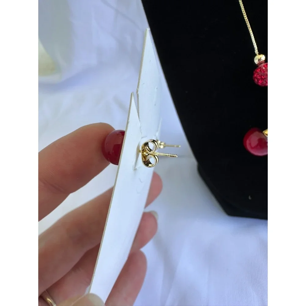 Cherry‎ Woman's Set Necklace and Earring 14k Gold Plated Oro Laminado